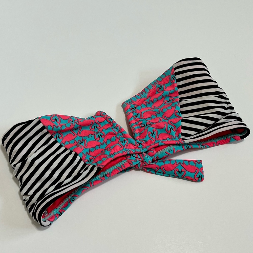 Urban Sea Strapless Striped Flamingo Bikini Top